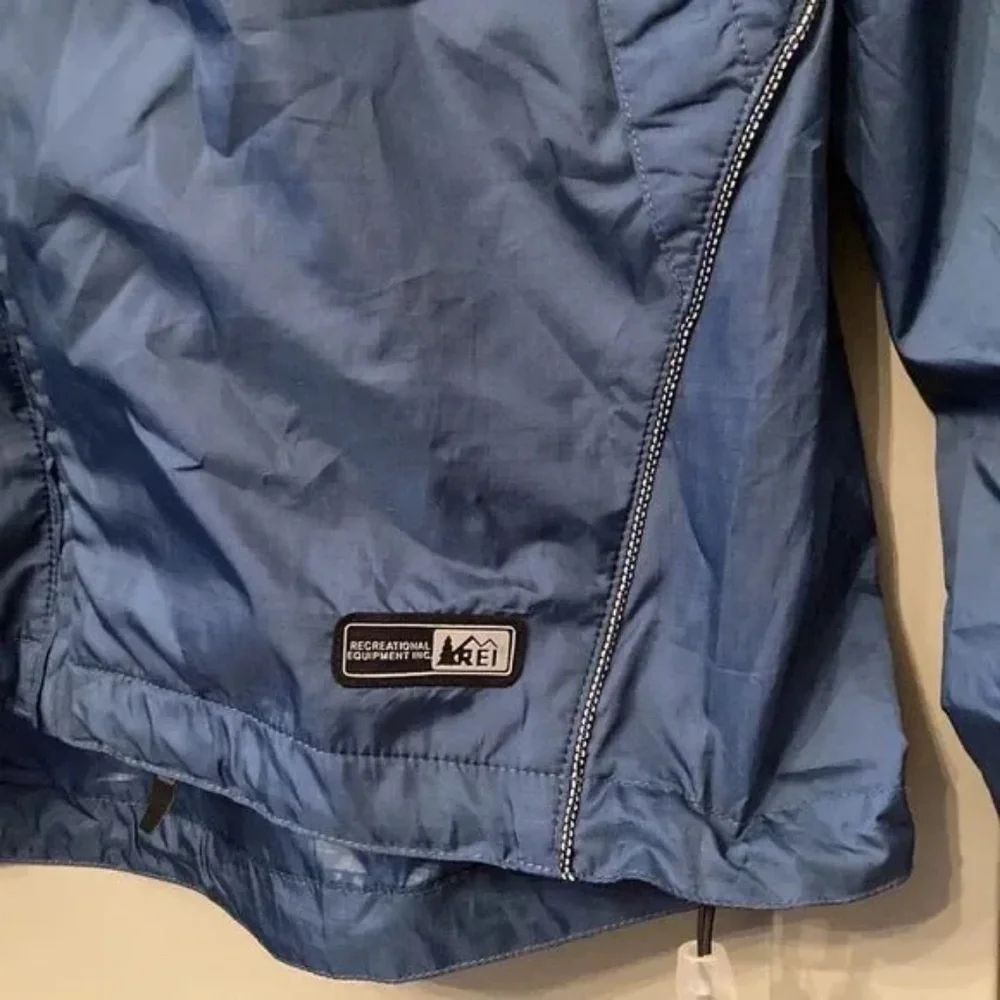 REI Full Zip Up Windbreaker Jacket Outdoor Hiking Navy Blue Mens Size Medium